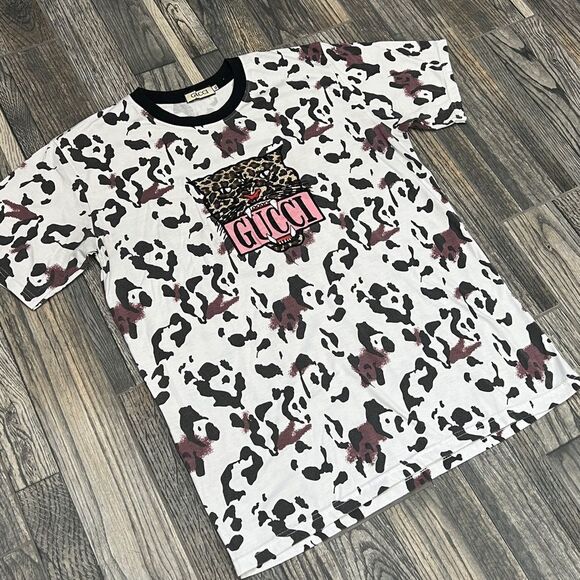 🔥🔥 GUCCI BRAND “REP” Designer Leopard Embroidered T-Shirt XL - EUC - Picture 3 of 8